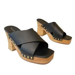 Free People Mallory Criss Cross Black Leather Platform Clog Heels Sz 8